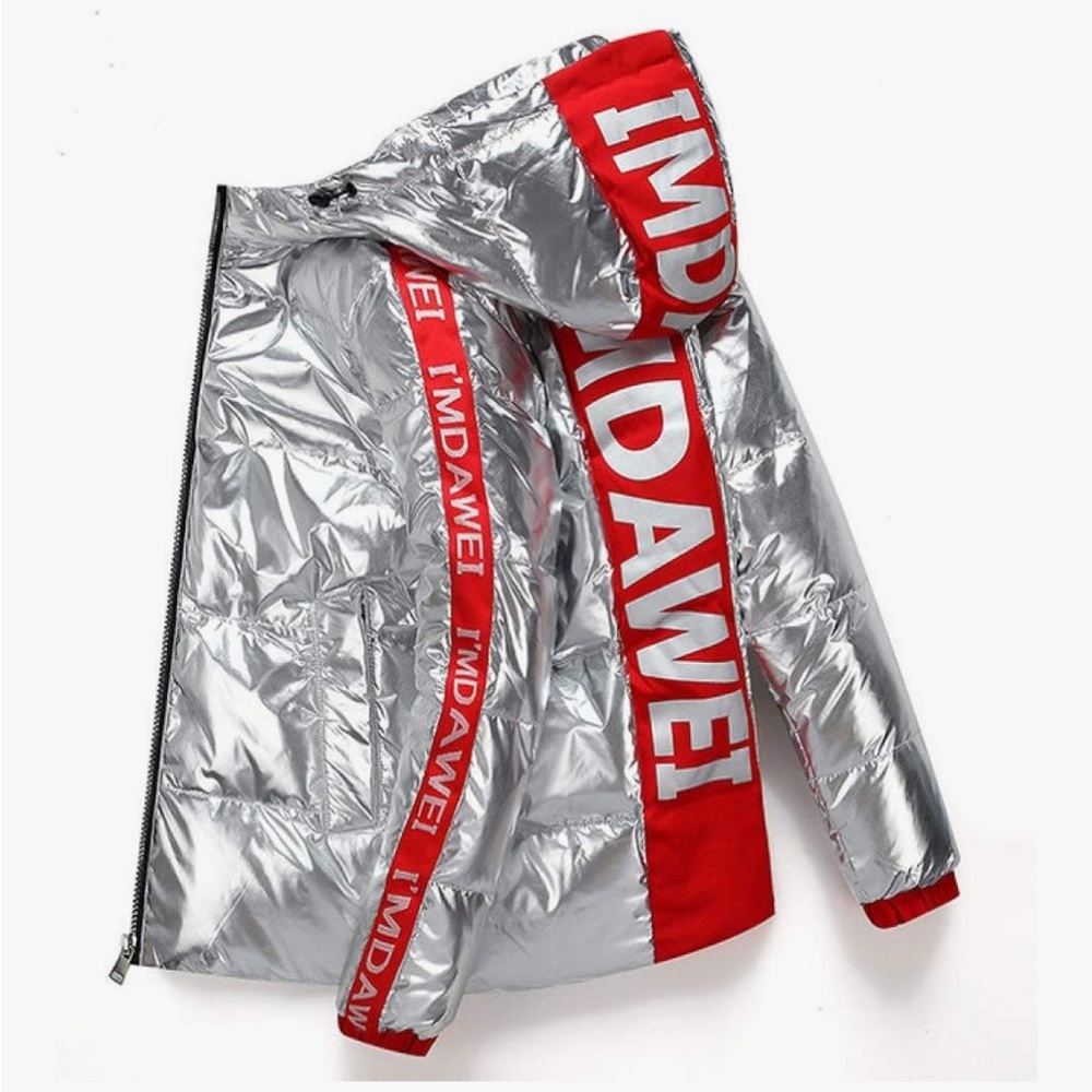 IMDAWEI Silver and Red Puffer Jacket